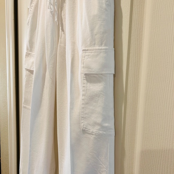 Love Tree White Linen-Blend Cargo Pants – Size Small - Picture 4 of 8